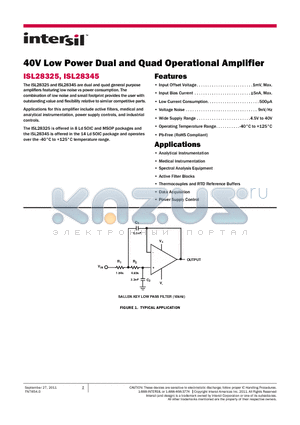 ISL28325FUZ datasheet - 40V Low Power Dual and Quad Operational Amplifier