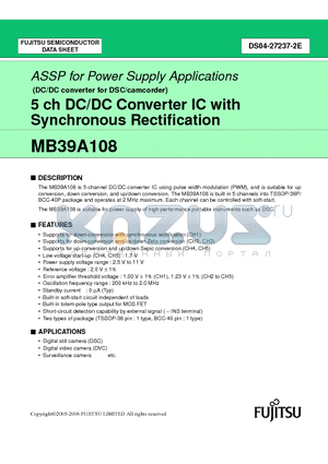 MB39A108PV2-E1 datasheet - 5 ch DC/DC Converter IC with Synchronous Rectification