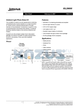 ISL29000IROZ-T7 datasheet - Ambient Light Photo Detect IC