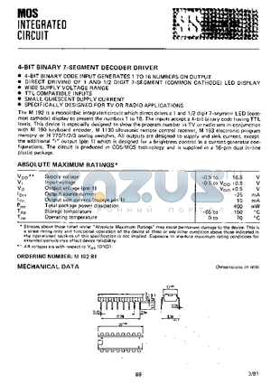 M192 datasheet - 4-BIT BINARY 7-SEGMENT DECODER DRIVER