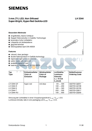 Q62703-Q3198 datasheet - 3 mm (T1) LED, Non Diffused, Super-Bright, Hyper-Red GaAIAs-LED