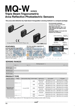 MQ-W3C-DC12-24VEM datasheet - Triple Beam Trigonometric Area Reflective Photoelectric Sensors