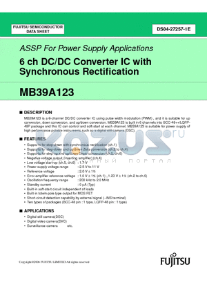 MB39A123 datasheet - 6 ch DC/DC Converter IC with Synchronous Rectification