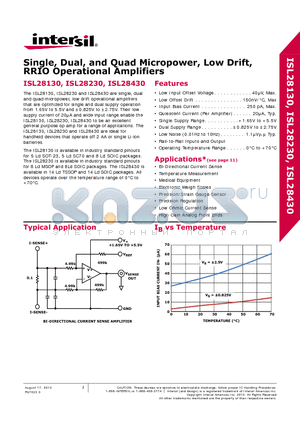 ISL28430CVZ datasheet - Single, Dual, and Quad Micropower, Low Drift, RRIO Operational Amplifiers