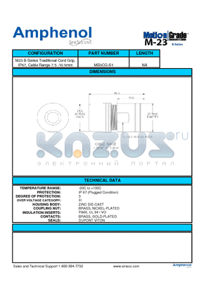 MB3CG-S1 datasheet - M23 B Series Traditional Cord Grip, IP67, Cable Range 7.5 -10.5mm