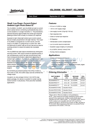 ISL29008IROZ-EVALZ datasheet - Small, Low Power, Current-Output Ambient Light Photo Detect IC