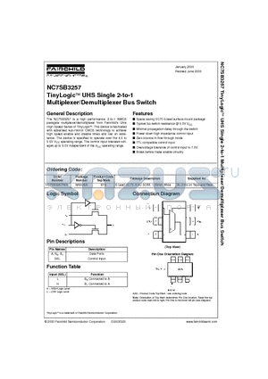 NC7SB3257 datasheet - TinyLogic. UHS Single 2-to-1 Multiplexer/Demultiplexer Bus Switch