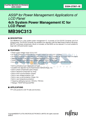 MB39C313 datasheet - 4ch System Power Management IC for LCD Panel