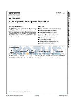 NC7SB3257L6X datasheet - 2:1 Multiplexer/Demultiplexer Bus Switch