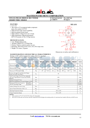 MB401 datasheet - SINGLE-PHASE BRIDGE RECTIFIER