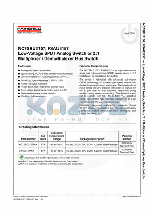 NC7SBU3157P6X datasheet - Low-Voltage SPDT Analog Switch or 2:1 Multiplexer / De-multiplexer Bus Switch