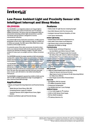 ISL29028A datasheet - Low Power Ambient Light and Proximity Sensor with Intelligent Interrupt and Sleep Modes