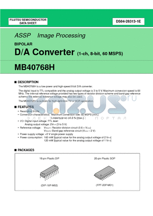 MB40768HP datasheet - D/A Converter (1-ch, 8-bit, 60 MSPS)