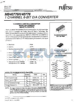 MB40776H datasheet - 1 Channel 6-bit D/A converter