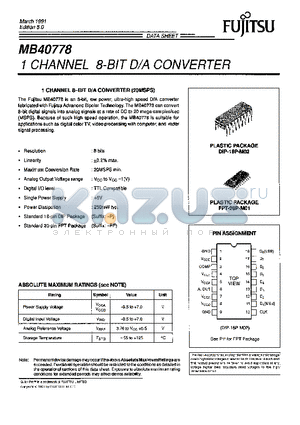 MB40778 datasheet - 1 Channel 8-bit D/A Converter