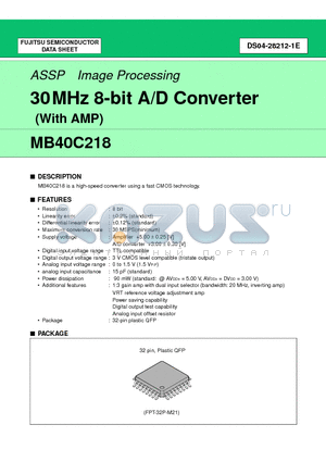 MB40C218PFQ datasheet - 30MHz 8-bit A/D Converter (With AMP)