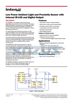 ISL29044 datasheet - Low Power Ambient Light and Proximity Sensor with Internal IR-LED and Digital Output