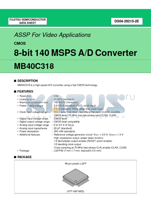 MB40C318 datasheet - 8-bit 140 MSPS A/D Converter