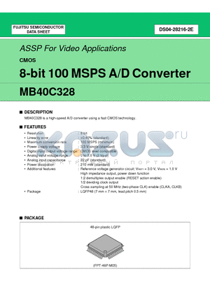 MB40C328PFV datasheet - 8-bit 100 MSPS A/D Converter