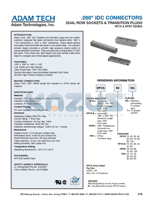 HFDP50SG datasheet - .050 IDC CONNECTORS DUAL ROW SOCKETS & TRANSITION PLUGS