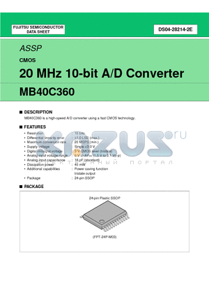MB40C360PFV datasheet - 20 MHz 10-bit A/D Converter