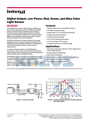 ISL29120IROZ-EVALZ datasheet - Digital Output, Low Power, Red, Green, and Blue Color Light Sensor