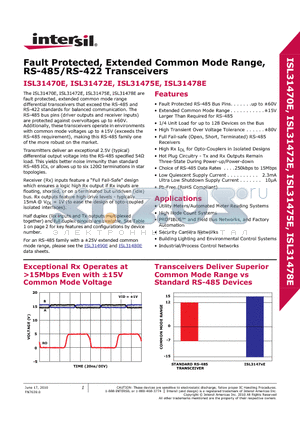 ISL31472E datasheet - Fault Protected, Extended Common Mode Range, RS-485/RS-422 Transceivers