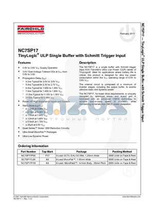 NC7SP17P5X_11 datasheet - TinyLogic^ ULP Single Buffer with Schmitt Trigger Input