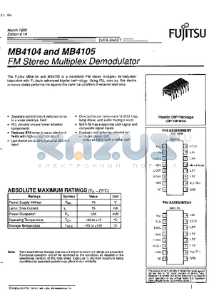MB4105 datasheet - FM Stereo Multiplex Demodulator