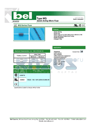 MQ125 datasheet - Quick Acting Micro Fuse