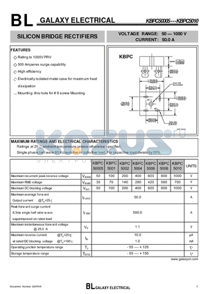 KBPC5010 datasheet - SILICON BRIDGE RECTIFIERS