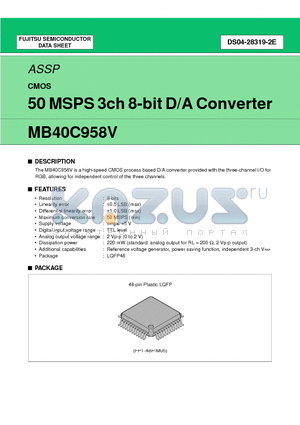 MB40C958VPFV datasheet - 50 MSPS 3ch 8-bit D/A Converter