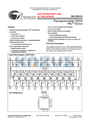 PALC22V10 datasheet - Reprogrammable CMOS PAL Device