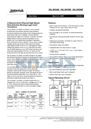 ISL3034EIRTZ-T datasheet - 4-Channel And 6-Channel High Speed, Auto-direction Sensing Logic Level Translators