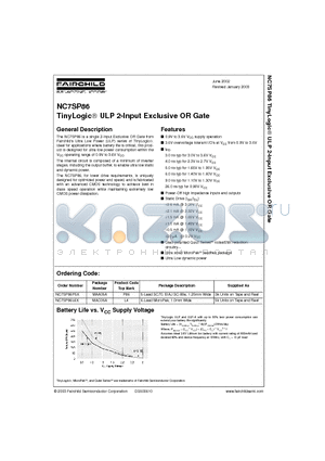 NC7SP86 datasheet - TinyLogic ULP 2-Input Exclusive OR Gate