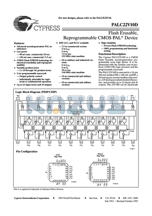 PALC22V10D datasheet - FLASG ERASABLE REPROGRAMMABLE CMOS PAL DEVICE