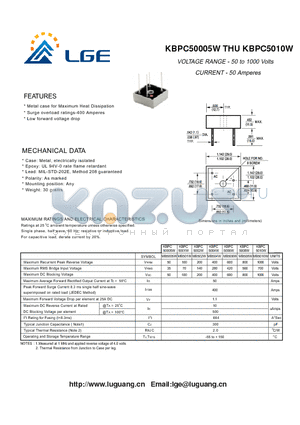 KBPC5010W datasheet - Metal case for maximum heat dissipation