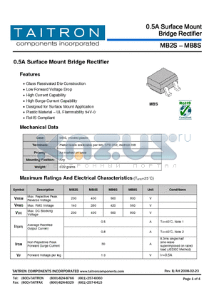 MB4S datasheet - 0.5A Surface Mount Bridge Rectifier