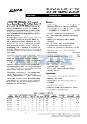 ISL3150EIUZ datasheet - a16.5kV ESD (IEC61000-4-2) Protected, Large Output Swing, 5V, Full Fail-Safe, 1/8 Unit Load, RS-485/RS-422 Transceivers