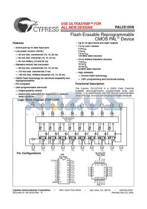 PALCE16V8-10DMB datasheet - Flash-Erasable Reprogrammable CMOS PAL Device