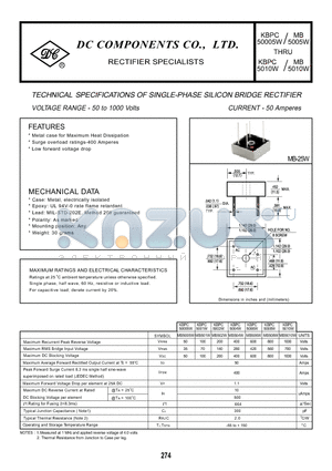 MB5001W datasheet - TECHNICAL SPECIFICATIONS OF SINGLE-PHASE SILICON BRIDGE RECTIFIER