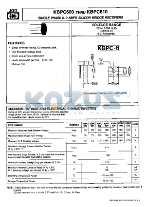 KBPC601 datasheet - SINGLE PHASE 6.0 AMPS. SILICON BRIDGE RECTIFIERS