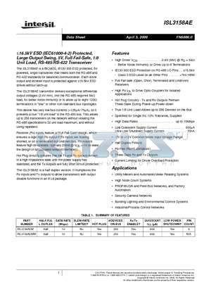 ISL3158AEMBZ datasheet - a16.5kV ESD (IEC61000-4-2) Protected, Large Output Swing, 5V, Full Fail-Safe, 1/8 Unit Load, RS-485/RS-422 Transceiver