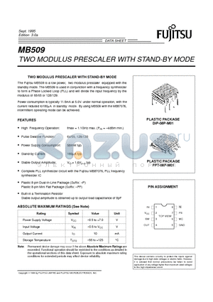 MB509 datasheet - TWO MODULUS PRESCALER WITH STAND-BY MODE