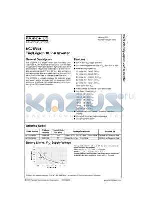 NC7SV04 datasheet - TinyLogic ULP-A Inverter