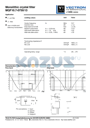 MQF10.7-0750-13 datasheet - Monolithic crystal filter