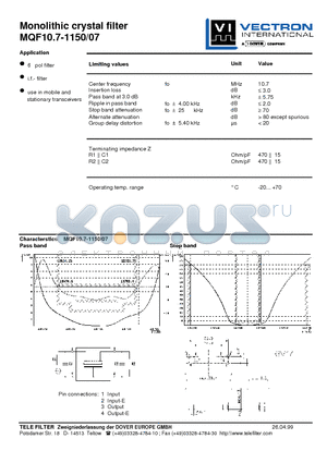 MQF10.7-1150-07 datasheet - Monolithic crystal filter