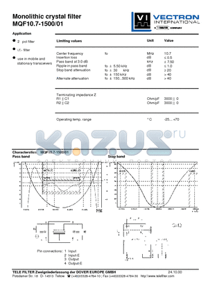 MQF10.7-1500-01 datasheet - Monolithic crystal filter