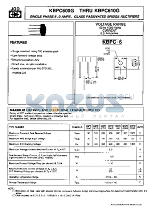 KBPC604G datasheet - SINGLE PHASE 6.0 AMPS. GLASS PASSIVATED BRIDGE RECTIFIERS