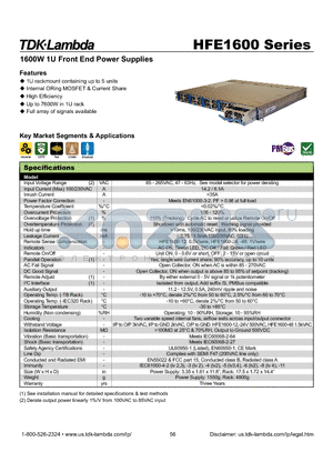 HFE1600-48 datasheet - 1600W 1U Front End Power Supplies